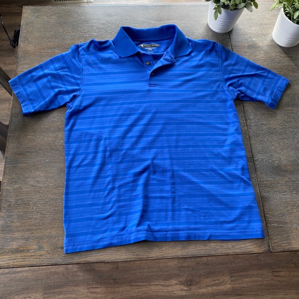 Pebble Beach mens royal blue polo large stripes